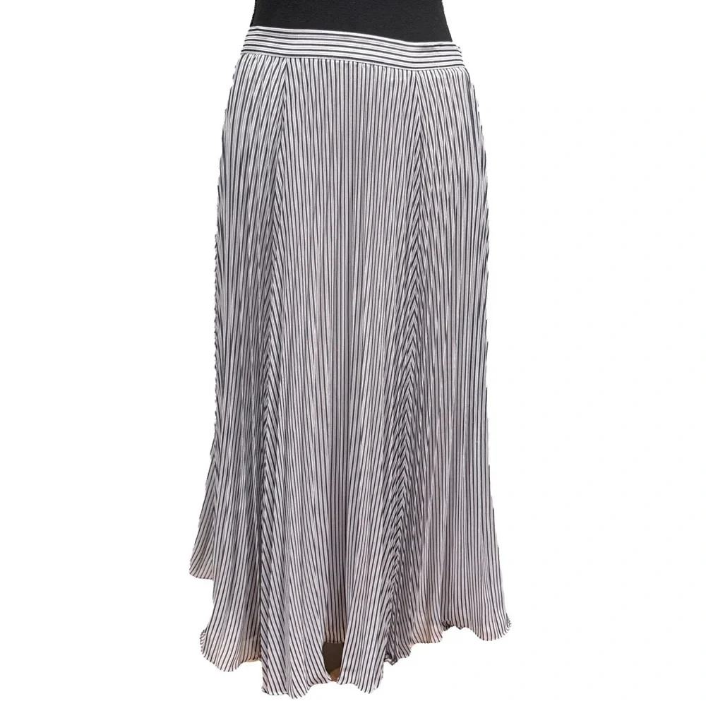 Maeve Anthropologie Pleated Midi Skirt Blue White Stripe M - Picture 3 of 7